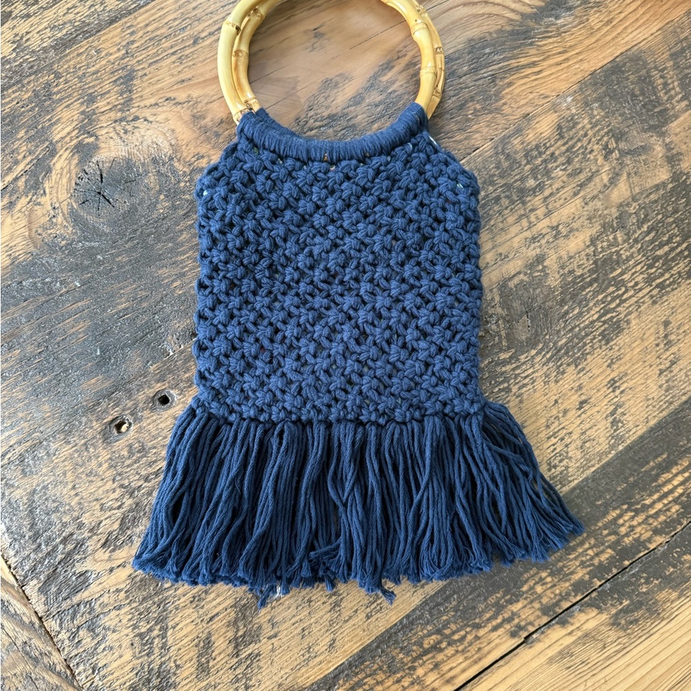 Shit that I Knit - Handcrafted Blue Bag with Bamboo Handle